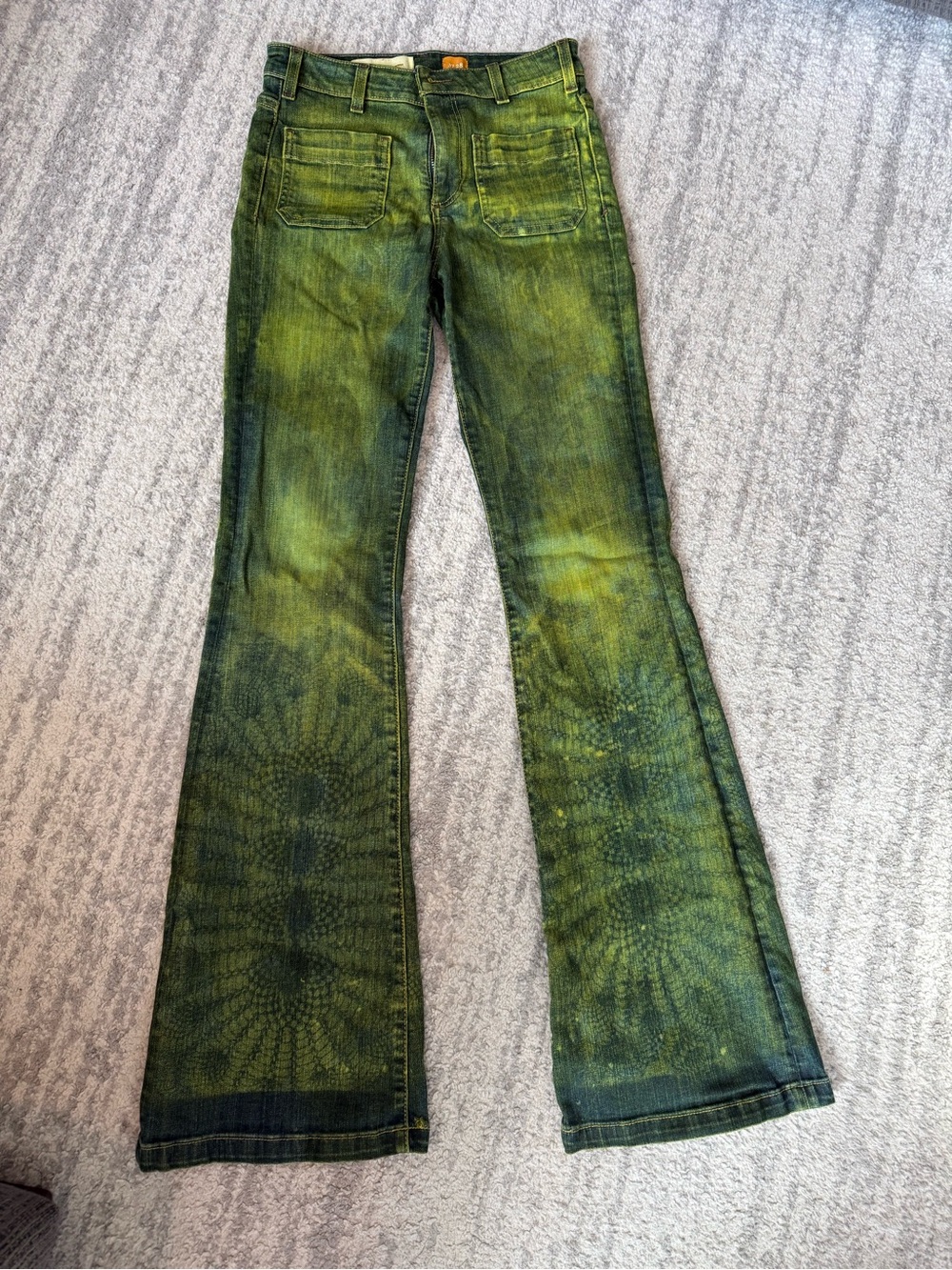 Pilcro Women’s Green Tie-Dye Flare Jeans